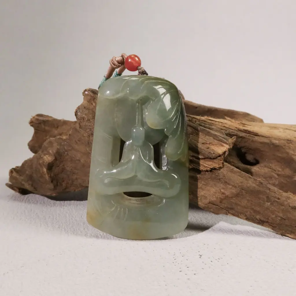 一片清蓮悟道油青吊墜掛件