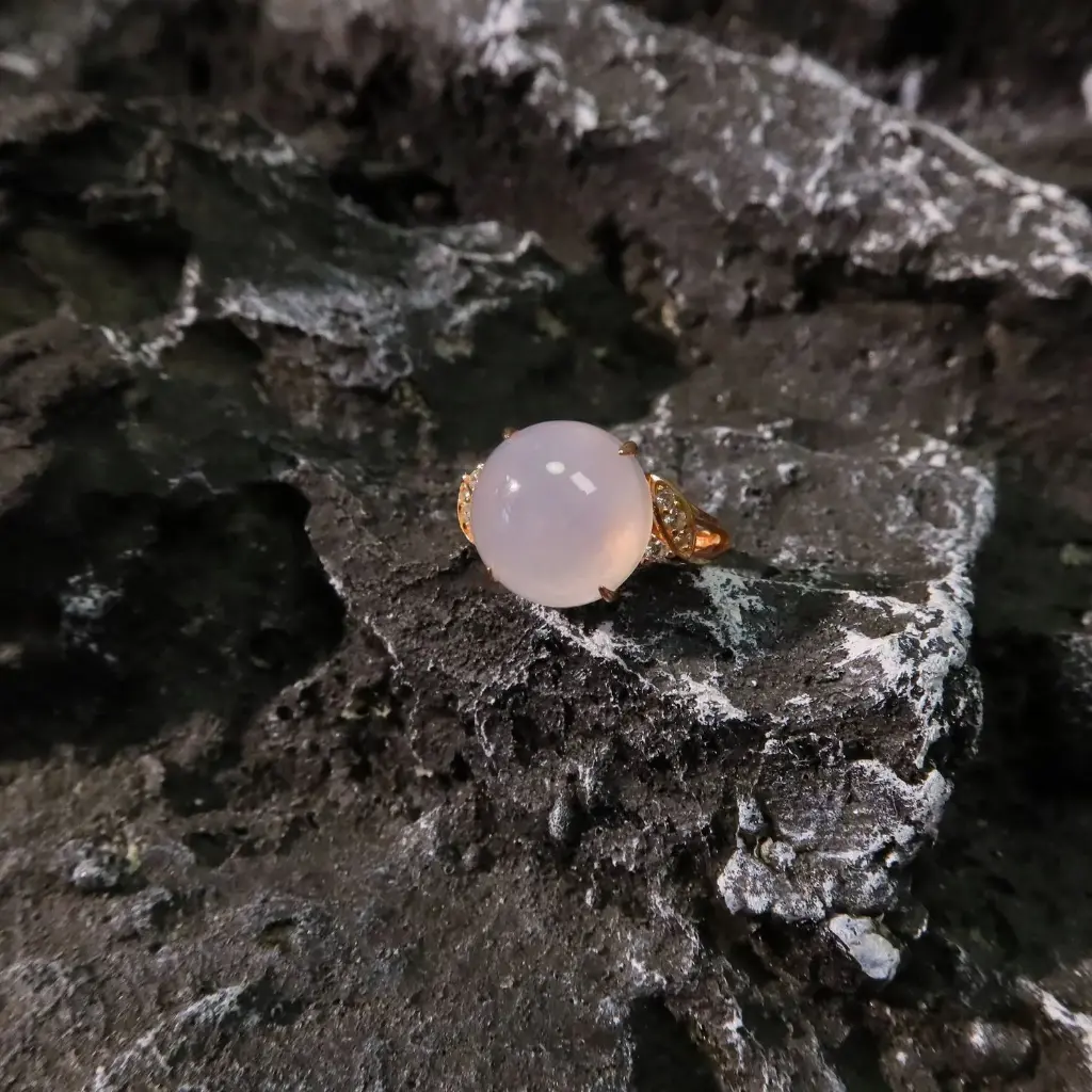 冰粉紫大圓蛋面玫瑰金戒指